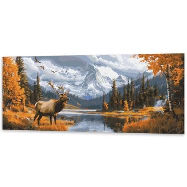 Imagem de Yomiie Kit grande de pintura por números para adultos - Pintura a óleo acrílica DIY de alce em tela, pintura gigante de animais fáceis por números para iniciantes, artesanato para decoração de parede