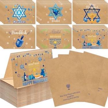 Imagem de Colarr Conjunto de 48 cartões comemorativos de Hanukkah com envelopes 10 x 15 cm, cartões de chanucá a granel, presentes religiosos, enchimentos de sacos com menorá judaica Dreidel para decoração