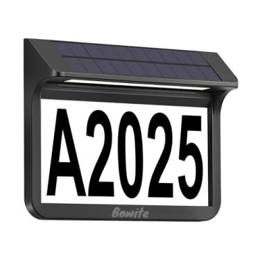 Imagem de Números de casa solar para iluminação externa - 3000 K/6000 k 2 modos, placas de endereço iluminadas por LED à prova d'água de alumínio para casas, placa de endereço iluminada montada na parede para