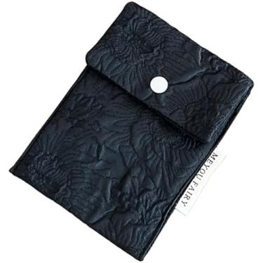 Imagem de Mini bolsa de botão bordada portátil, pequena bolsa quadrada para batom, fones de ouvido, cabo de carregamento, organizador de viagem (preto)