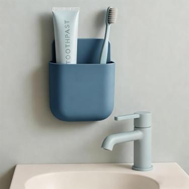 Imagem de Suporte de controle remoto montado na parede, caixa de armazenamento autoadesiva para parede ao lado de telefones de mesa, pequenos itens, porta-canetas, organizador (azul)