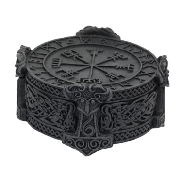 Imagem de Deevoka Caixa de jóias resina viking estilo vintage caso viagem knotwork thor martelo para adorno estatueta colecionável