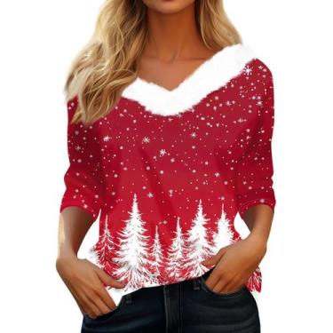 Imagem de Suéteres de Natal para mulheres COTECRAM Trendy Manga 3/4 com decote e