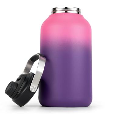 Imagem de Garrafa de água de 1 litro, garrafa de água isolada de aço inoxidável de 350 ml para bebidas quentes e frias, livre de BPA, boca larga, jarro de água grande à prova de vazamento com alça para esportes