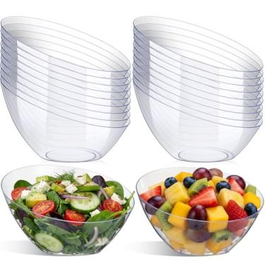 Imagem de LemonRoad Pacote com 20 tigelas de plástico transparente para servir tigelas de salada anguladas de 590 ml, recipientes de buffet de doces, pratos de plástico para salgadinhos, frutas, ideal para