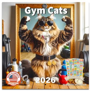 Imagem de Calendário de Gatos de Ginásio 2026 - Pacote de Calendário de Parede Gatos na Academia Deluxe 2026 com Mais de 100 Adesivos de Lembrete de Calendário (Presentes de Gag com Tema de Gat, Material de