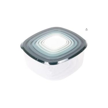 Imagem de Conjunto de Potes Plásticos Quadrados com Tampa, 7 Peças, Transparente e Multicolorido, 100ml a 4L, Hermético para Alimentos, Empilhável, 10,5 x 28,5 x 21cm