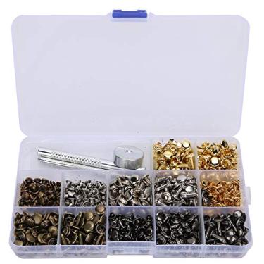 Imagem de Conjunto de rebites de couro com tampa dupla de latão DIY acessórios artesanais com ferramentas 360pcs 3 tamanhos 4 cores para cintos jaquetas mochilas sapatos chapéus artesanato
