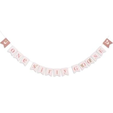 Imagem de Raoformi Banner One Silly Goose - Guirlanda de ganso de flores para decorações de festa de 1º aniversário, decoração de 1º aniversário de princesa ganso para meninas, faixa de tema de fazenda