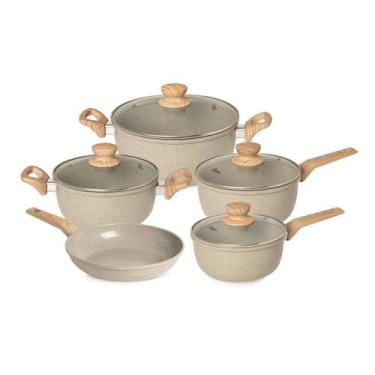 Imagem de Jogo de Panelas 5 Peças Marble Edition Light Grey Indução Cerâmica Ost