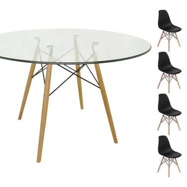 Imagem de Conjunto Mesa Eames 90cm + 4 Cadeiras Preta