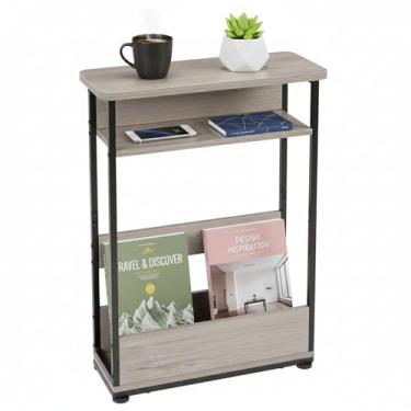 Imagem de Mesa lateral estreita vintage com prateleira de armazenamento, mesa de canto fina de 3 andares, mesa de sofá moderna para espaços estreitos e pequenos, mesa de cabeceira pequena de 61 cm de altura com