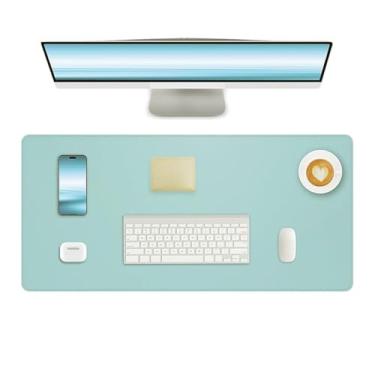 Imagem de Tapete de mesa de couro antiderrapante, 80 cm x 30 cm, à prova d'água, laptop, computador, mesa, mouse pad grande para escritório, trabalho, casa, decoração - azul celeste