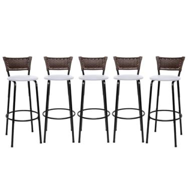 Imagem de Banquetas Altas Bancada Bar Confortável Moderno Design Resistente Estrutura Preta Kit 05 Unidades - Itagold (Branco)