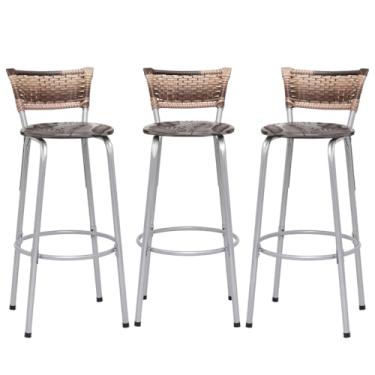 Imagem de Banqueta Altas Junco Cappuccino Estrutura Prata 70cm Para Balcão Cozinha, Bar, Bistrô, Americano Kit 03 Unidades - Itagold (Floral Marrom)