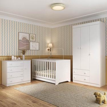 Imagem de Quarto de Bebê Completo com Berço Americano 3 em 1 p/Colchão 130x70cm Encanto Multimóveis MP4589