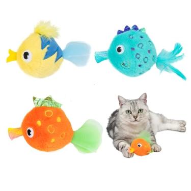 Imagem de Best Pet Supplies Catify Brinquedo de gato de peixe fofo – Brinquedo de erva de gato de pelúcia macia para gatos e gatinhos em ambientes internos, detalhes de cauda enrugada e pena, leve para rebater