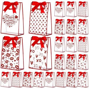 Imagem de Gersoniel Pacote com 24 sacos de presente transparentes com alças, pequenos sacos de plástico reutilizáveis para presente de festa com fitas, bolsa de PVC transparente para aniversário, casamento