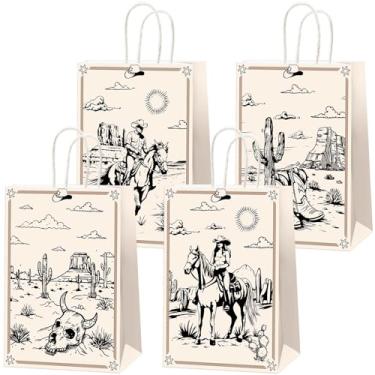 Imagem de Oitnlaughter 24 peças de sacos de papel de aniversário caubói ocidental para decorações de festa ocidental, sacos de doces de despedida de solteira do oeste selvagem para presente de cowboy, crianças
