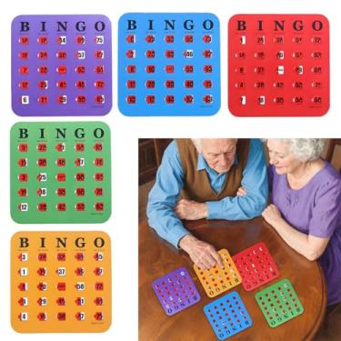 Imagem de Tierong 5 pacotes de cartões de bingo para idosos, 5 cartões de bingo coloridos para festas, viagens, acampamento, reuniões de família, escola e atividades de escritório