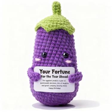 Imagem de FRBFRB Funny Crochet Eggplant Birthday Gift for Friend, Handmade Fortune Telling Gag Plush, Novelty Prophecy Toy for Women, BFF, Sister, White Elephant & Stocking Stuffer