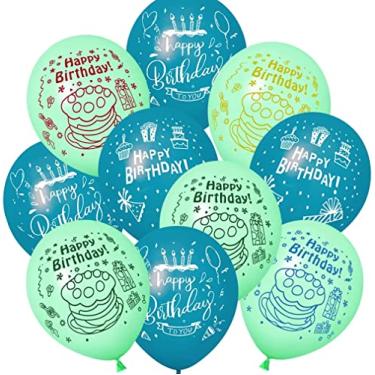 Imagem de 30 balões de aniversário de lago azul com padrão de festa de aniversário, decoração de balões de aniversário infantil adequados para meninas, meninos, festas de aniversário, chá de bebê