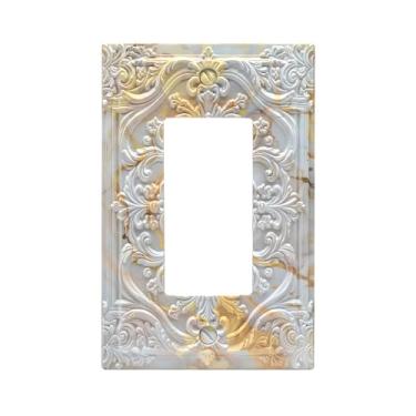 Imagem de Sghxwp Capas decorativas de mármore dourado cinza 3D floral em relevo 1 interruptor de luz basculante placa de cobertura única decorativa para interruptor de luz placa de parede para decoração de