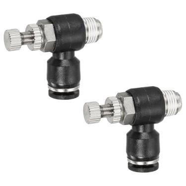 Imagem de PATIKIL Válvula de controle de fluxo de ar pneumática, tubo de 1/4 polegada OD x rosca NPT macho de 1/8 polegada, 2 peças, adaptador de válvula de interruptor de cotovelo de 90 graus, encaixe de linha