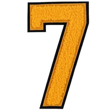 Imagem de 1 peça de adesivos de número de chenille amarelo de 12,7 cm com borda preta, aplique de ferro para roupas, jaquetas, mochilas, adesivos de número grande estilo universitário par com patch de letras