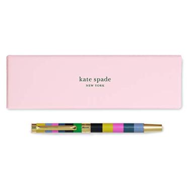 Imagem de kate spade new york Caneta esferográfica de tinta preta com caixa de presente reutilizável, caneta de escritório profissional para mulheres aceita recargas padrão, listras encantadas