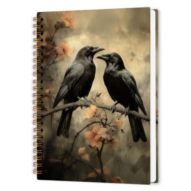 Imagem de nvucamd Caderno espiral floral Dark Academia Raven, diário gótico de corvo preto, caderno de diário de corvo bruxo para mulheres, corvo gótico, material escolar, presentes, 14 x 21 cm