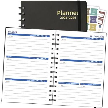 Imagem de Agenda 2025 semanal e mensal, agenda de 18 meses 2025-2026, julho de 2025 a dezembro de 2026, agenda de calendário com adesivo, tamanho A5, papel 100GSM, preto