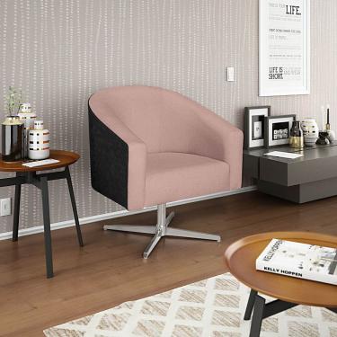 Imagem de Poltrona Luiza Base Giratória De Metal Factor Preto E Linho - Adj Decor Cor Rosê