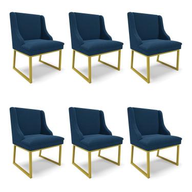 Imagem de Cadeira Sala De Jantar Industrial Dourado Kit 6 Liz Bouclê Azul D03 - D'rossi