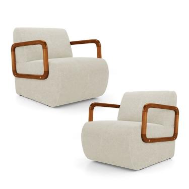 Imagem de Kit 02 Poltronas Decorativas Orgânica Living Kavya Bouclê Off White - Desk Design