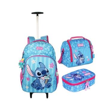 Imagem de Kit Mochila Stitch Angel Juvenil Escolar Rodinhas Luxcel