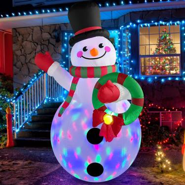 Imagem de Danxilu Boneco de Neve Inflável de Natal de 6 Pés com Luzes Led Giratórias Coloridas, Decorações de Quintal Ao Ar Livre, Boneco de Neve Inflável com Guirlanda e Decoração de Natal Alegre e Ondulada Pa