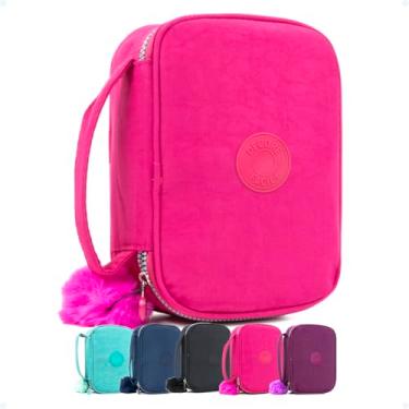 Imagem de Estojo Escolar Feminino Masculino Grande Box Ziper Resistente Escolar Papelaria Fofa Infantil Unissex Com Organizador De Lápis Canetas Marcadores Lapiseiras Borrachas Apontadores, ROSA ESCURO