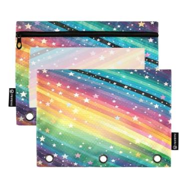 Imagem de Wassud Pacote com 2 pastas coloridas listradas com estrelas, pastas de bolso com 3 furos, pasta organizadora para casa, escritório