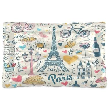 Imagem de Wassud Cama de cachorro Torre Eiffel com desenho animado para cães pequenos, tapete lavável para animais de estimação, cama de gato para dormir, viagens, 45 x 61 cm