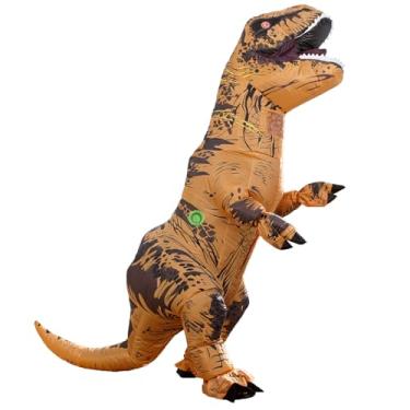 Imagem de Piamif Fantasia inflável de dinossauro adulto, fantasia extravagante de Halloween T-Rex fantasia de dinossauro de corpo inteiro para festa cosplay (marrom claro)