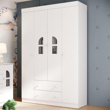 Imagem de Guarda-roupa Infantil 122cm com Vidro 4 Portas e 2 Gavetas Amora Multimóveis Mp4509 Branco