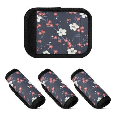 Imagem de Qilmy Lindas flores bagagem alça envoltório pacote 4 identificadores de bagagem etiqueta pega conforto capa para carrinho mala mala avião acessórios de viagem 456