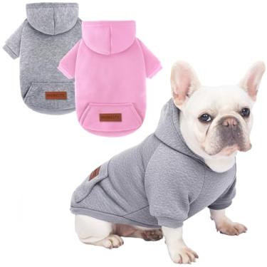 Imagem de Pacote com 2 moletons com capuz para cães quentes para clima frio roupas para cães pequenos e médios para homens e meninas meninos uso diário (cinza + rosa, G (Costas: 37,8 cm, Peito: 50,8 cm)
