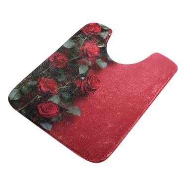 Imagem de Burbuja Tapete de banheiro Roses, tapete de banho absorvente de pelúcia macio, base antiderrapante para piso de banheiro, oval em forma de U