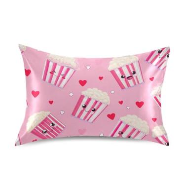 Imagem de Fronhas engraçadas fofas pipocas rosa desenho padrão king queen fronhas cetim refrescante almofada decoração personalizada king size 101,6 cm x 50,8 cm