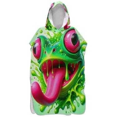 Imagem de Joisal Splash Frog Poncho de surfe verde neon para adultos trocador de roupão de praia com capuz toalha floral plus size unissex adulto poncho com capuz