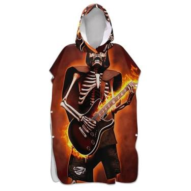 Imagem de TSENQUE Poncho de surf esqueleto fogo legal arte para adultos trocador plus size masculino poncho com capuz praia moletom toalha floral