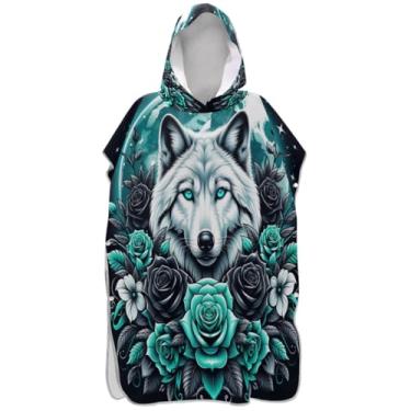 Imagem de Joisal Trocador de poncho de surfe de flor turquesa para adultos poncho masculino absorvente com capuz estampa de toalha de praia