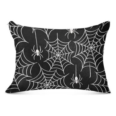 Imagem de White Spiders Webs Capa de almofada de flanela preta decorativa padrão Queen King Body Pillow Sham Capas de travesseiro corporal, tamanho Queen, 50,8 cm x 76,2 cm